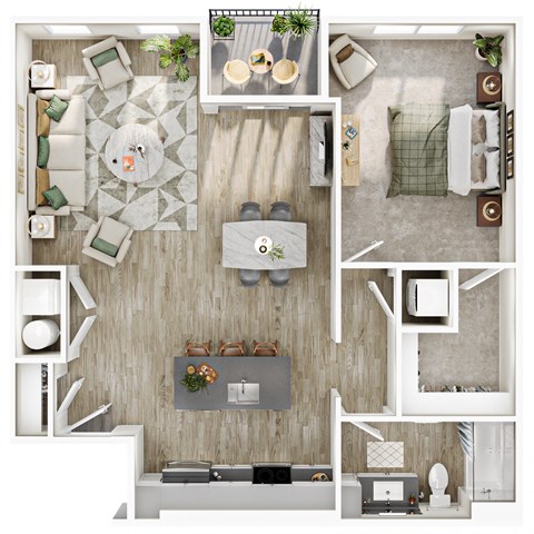 Floor plan for 1 bed, 1 bath, 947 sqft
